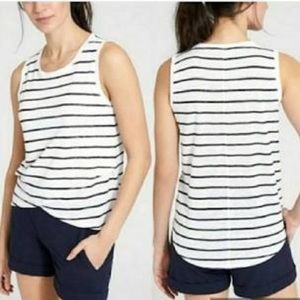 Athleta 100% Linen White & Blue Stripe Top Sz XXS